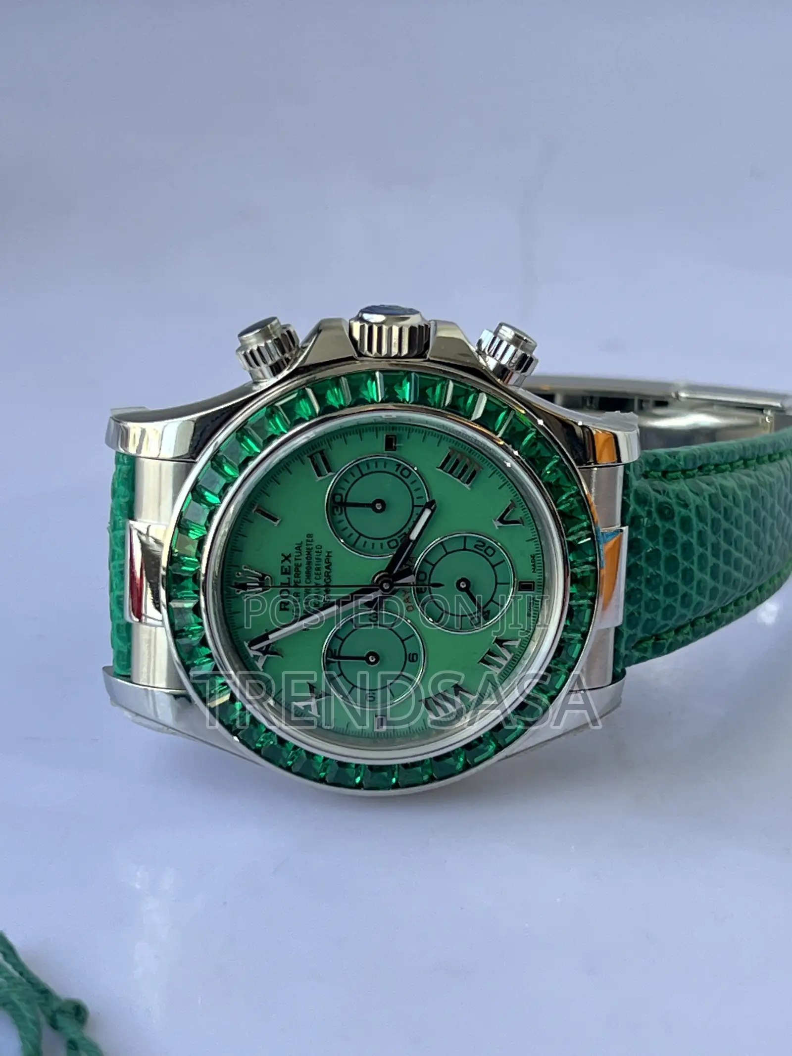 Rolex Daytona Green Dial Emerald Bezel Lizard Pattern Green Leather