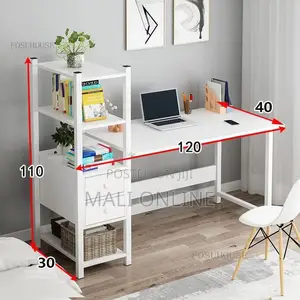 Minimalist Workstation Desk 1.2m White Study Table With Shelves