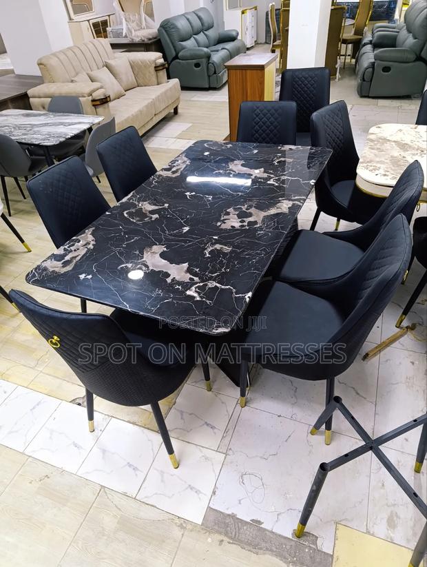 Classic 6-Seater Dining Set With Marble Top Table and Leather Chairs