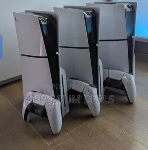 Rotational Ps5 Slim With Two Controllers.