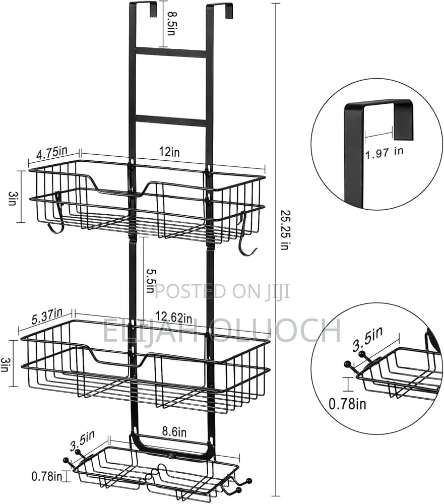 3 Layer Behind the Door Metallic Bathroom Shelf Shower Caddy