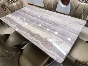 Exquisite Dining Table Set. Marble Top Table+ 6 Pure Leather Seats.