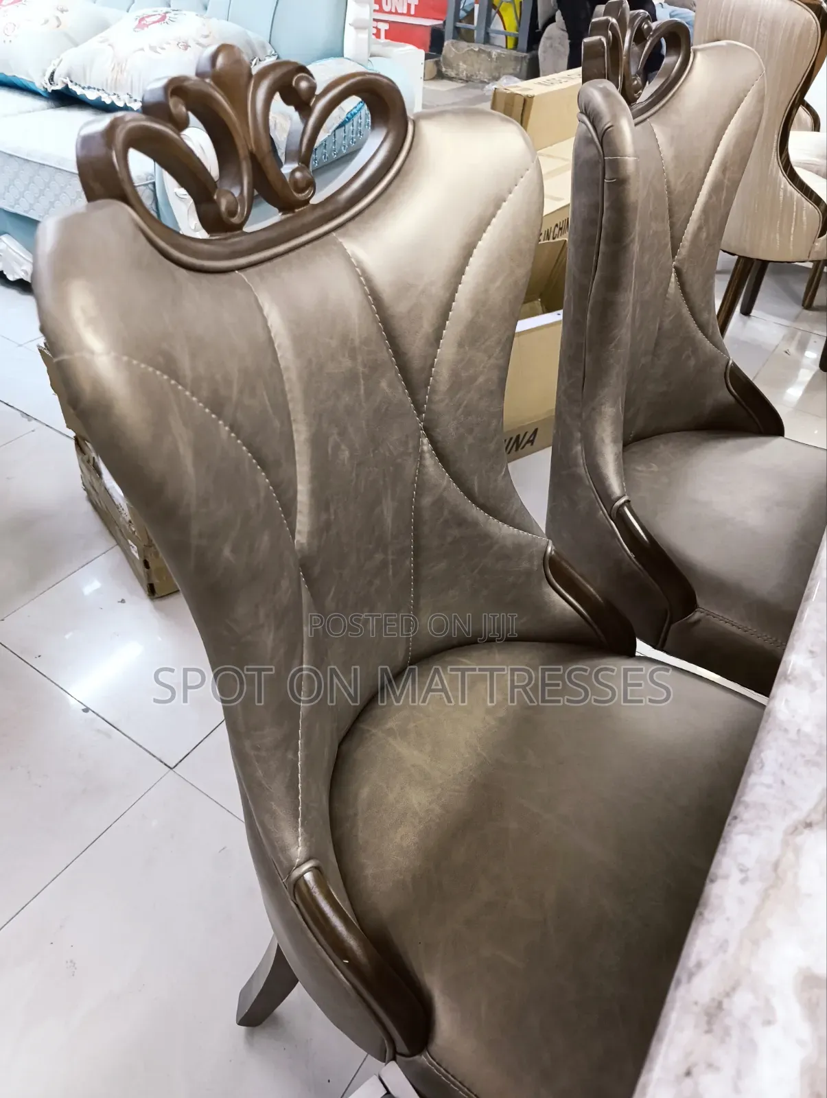 Exquisite Dining Table Set. Marble Top Table+ 6 Pure Leather Seats.