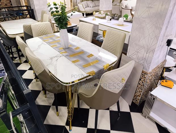 Top-Tier Dining Table Set. Marble Top Table + 6 Leather Seats. - thumbnail 4
