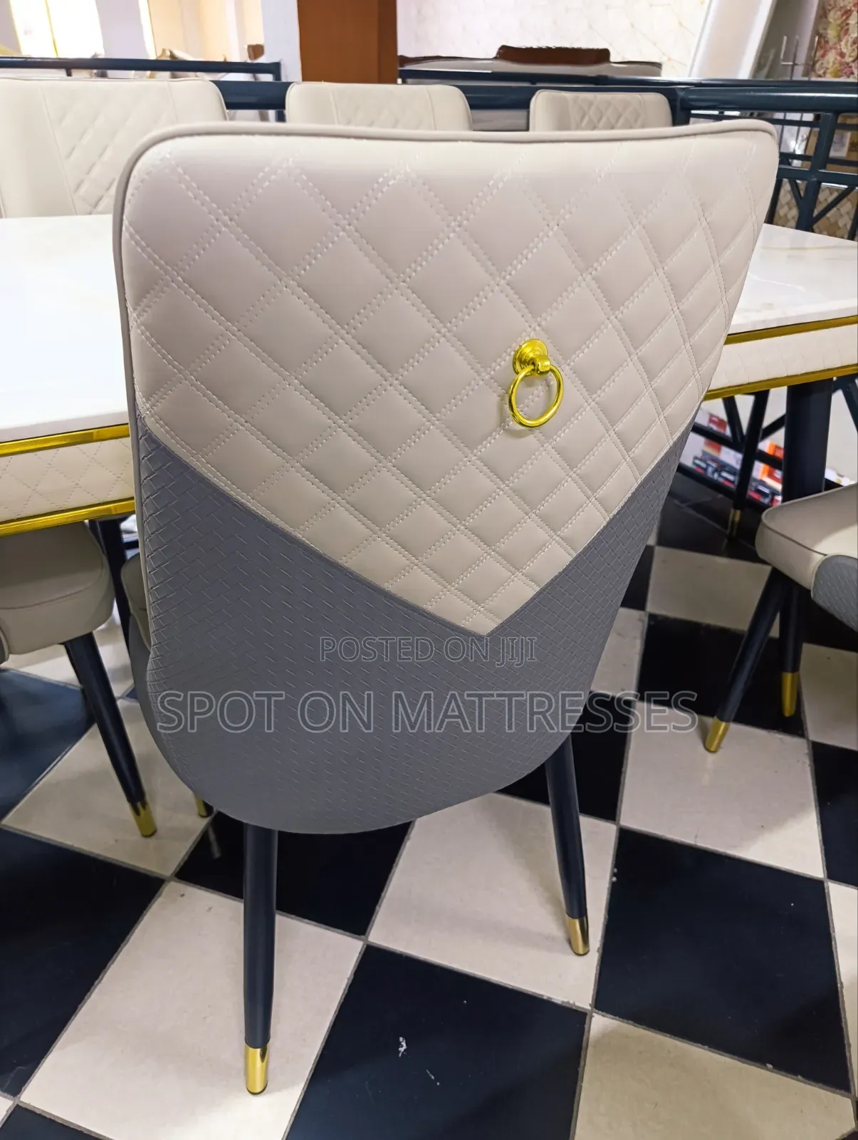 Top-Tier Dining Table Set. Marble Top Table + 6 Leather Seats.