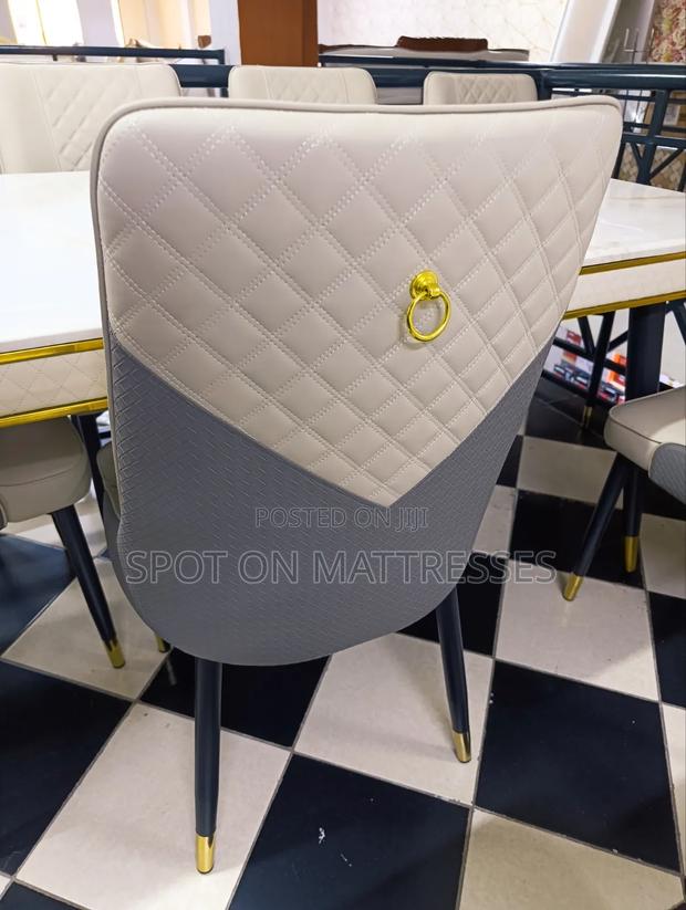 Top-Tier Dining Table Set. Marble Top Table + 6 Leather Seats. - thumbnail 5