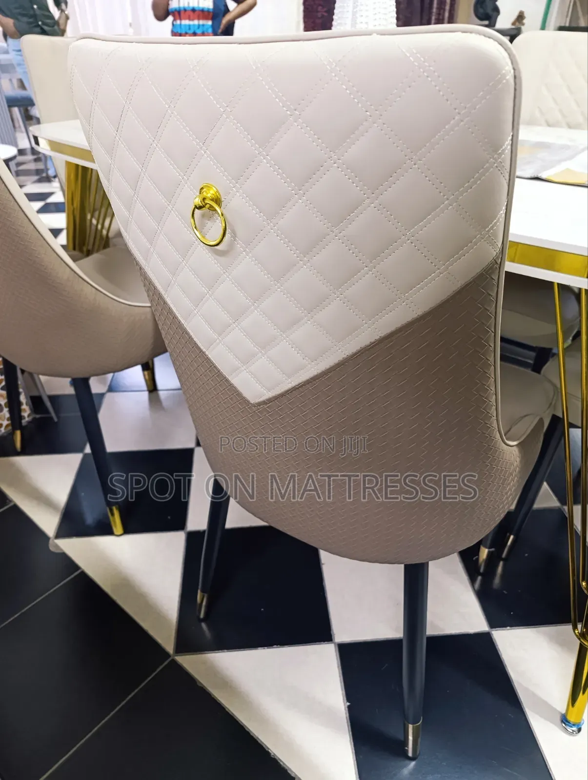 Top-Tier Dining Table Set. Marble Top Table + 6 Leather Seats.