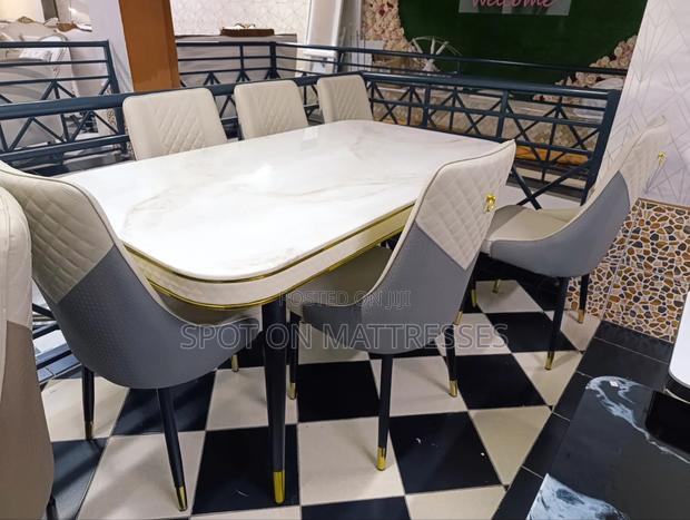 Top-Tier Dining Table Set. Marble Top Table + 6 Leather Seats. - thumbnail 3