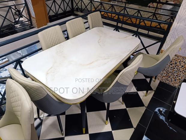 Top-Tier Dining Table Set. Marble Top Table + 6 Leather Seats. - thumbnail 7