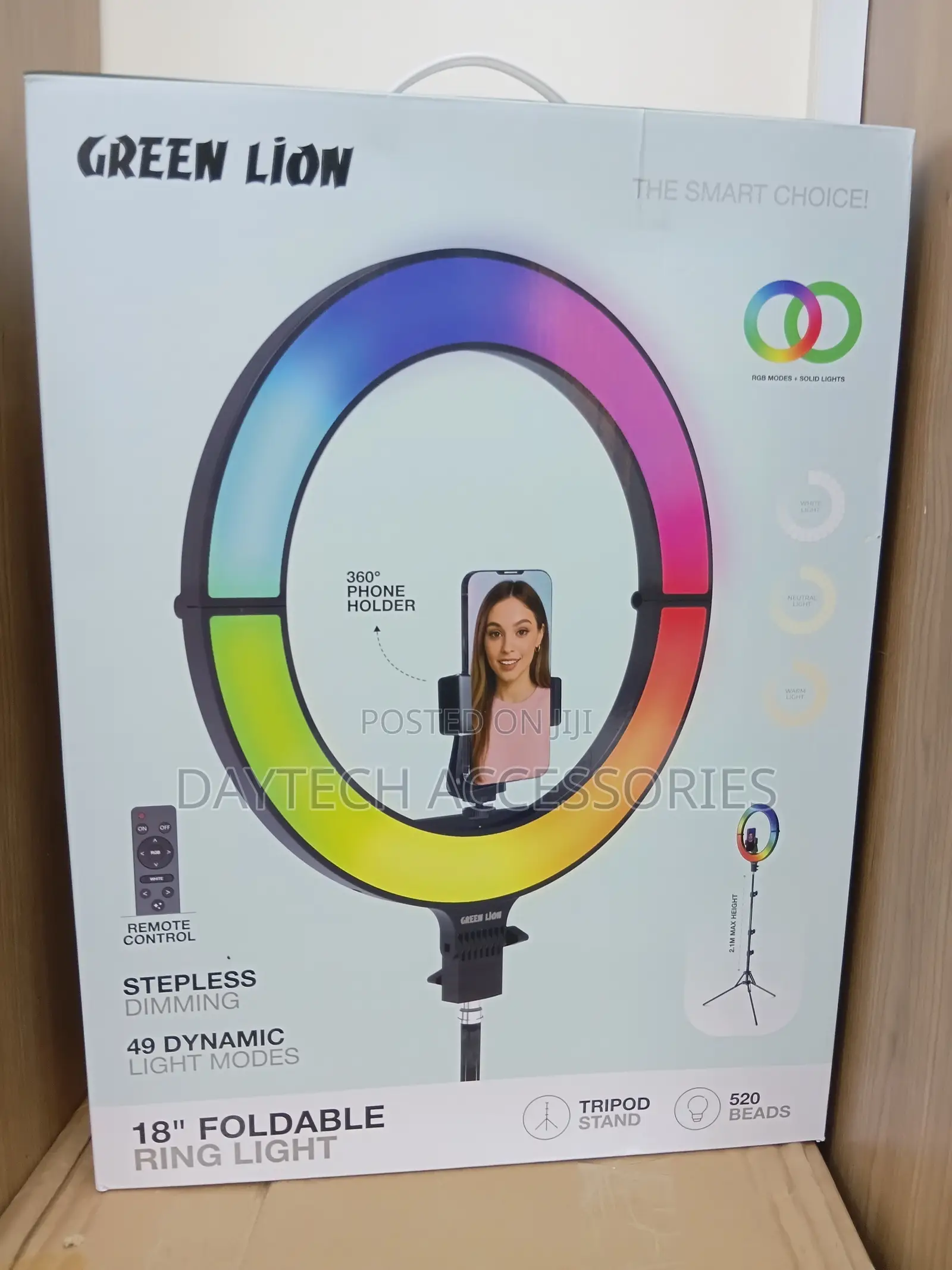 Green Lion 18" Foldable RGB Ring Light With a Tripod Stand and Remote.