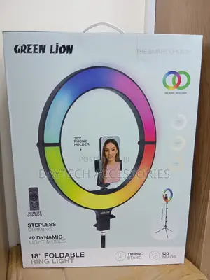 Green Lion 18" Foldable RGB Ring Light With a Tripod Stand and Remote.