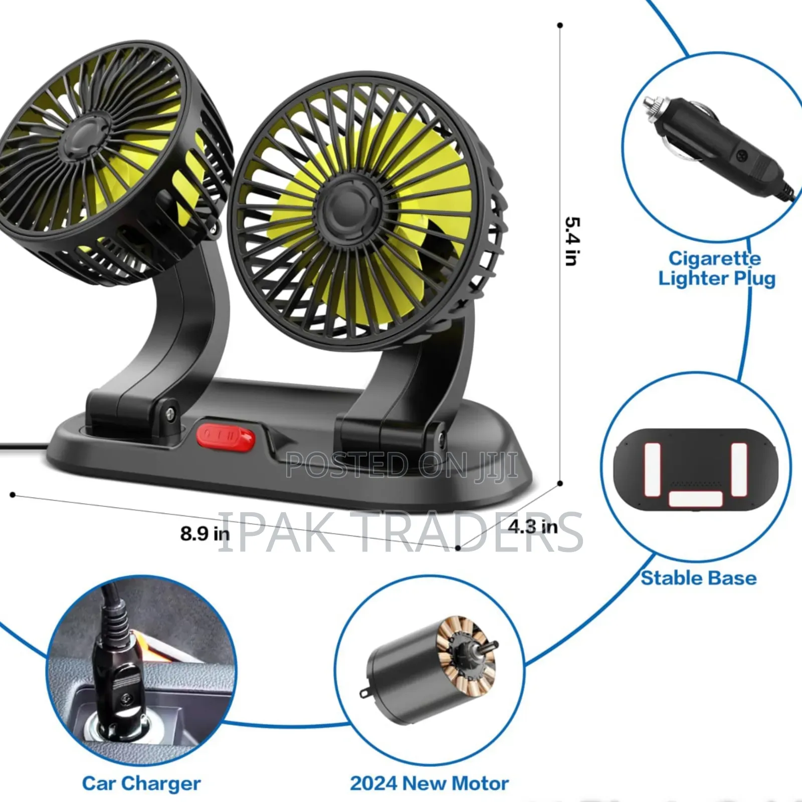 2 Speed Double Headed Vehicle Fan (Car Cigar Lighter Dc Powered)