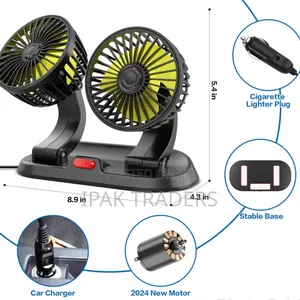 2 Speed Double Headed Vehicle Fan (Car Cigar Lighter Dc Powered)