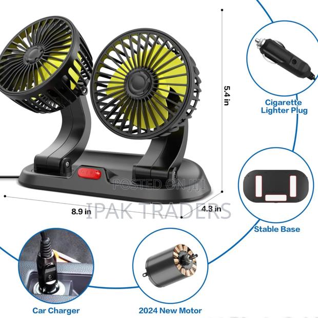 2 Speed Double Headed Vehicle Fan (Car Cigar Lighter Dc Powered)