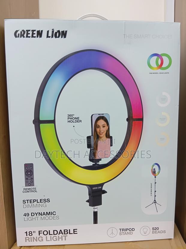 Green Lion 18" Foldable RGB Ring Light With Adjustable Tripod Stand.