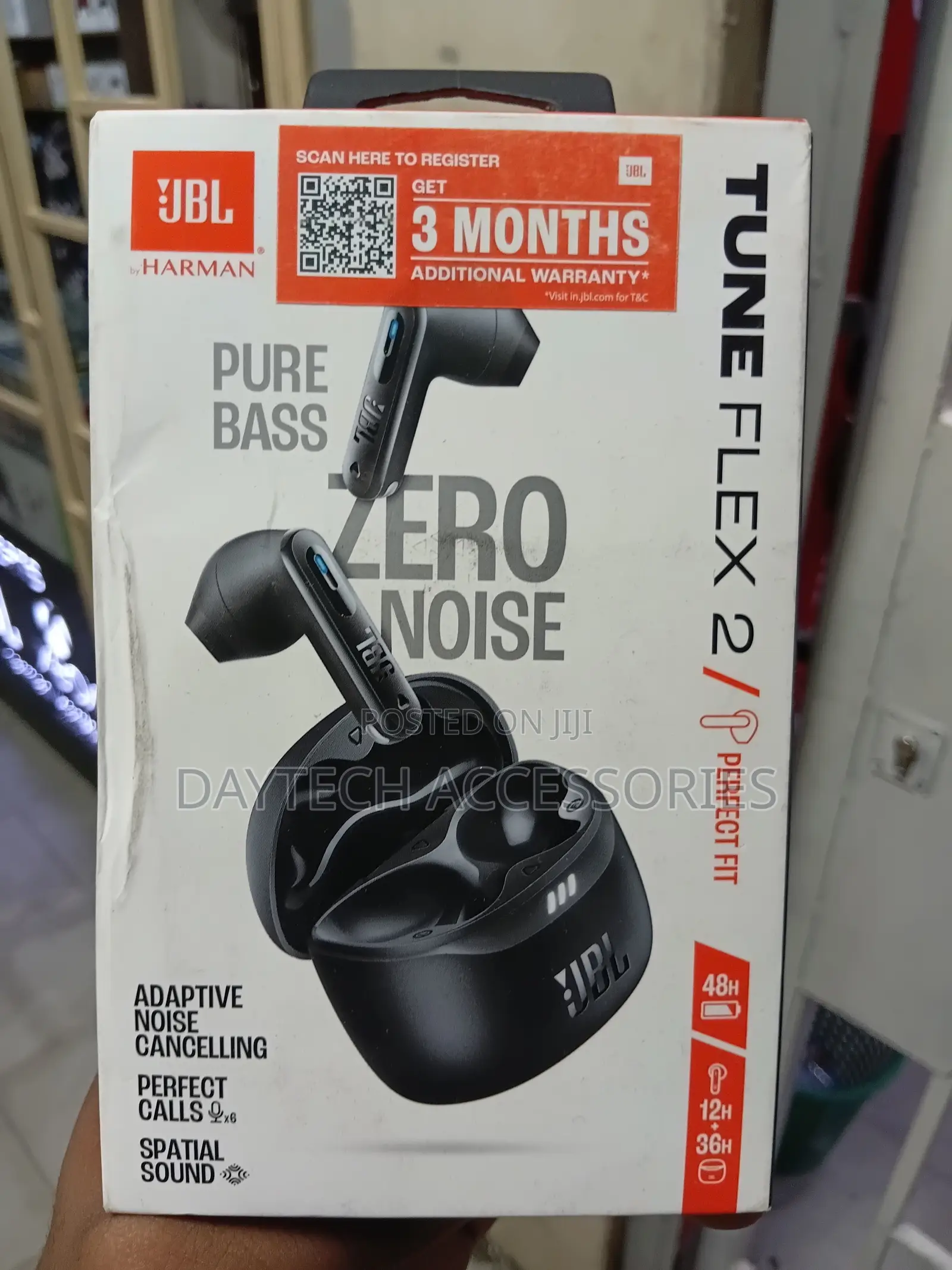 This Is a Pair of JBL Tune Flex 2 True Wireless Earbuds in Black.