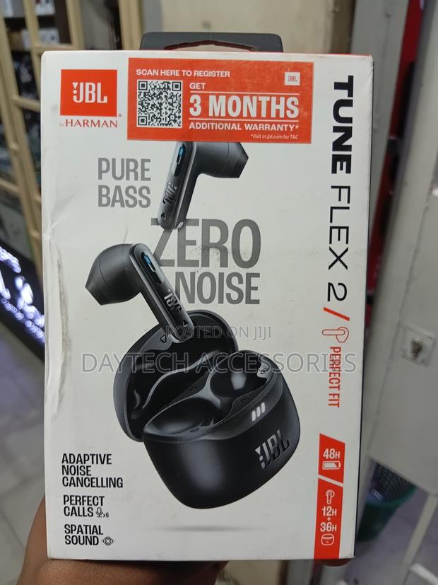 This Is a Pair of JBL Tune Flex 2 True Wireless Earbuds in Black.
