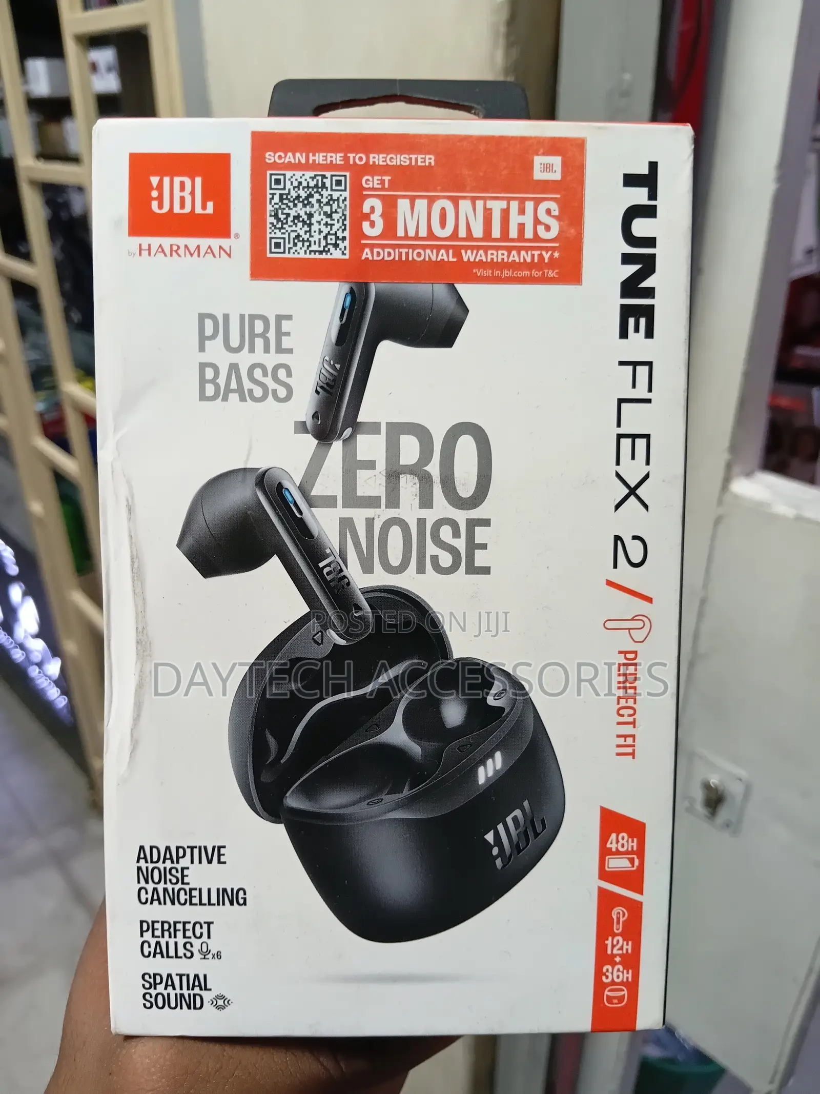 This Is a Pair of JBL Tune Flex 2 True Wireless Earbuds in Black.