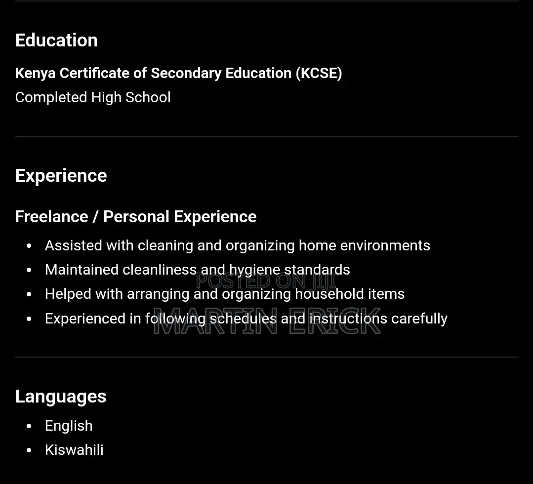 Cleaner CV Vaccancy
