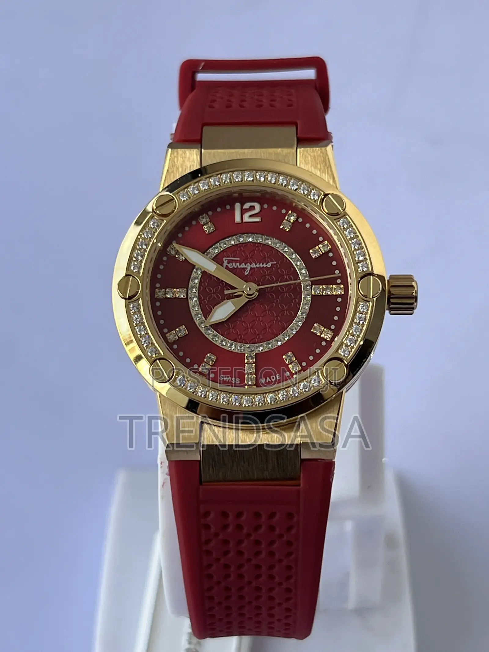 Ferragamo Ladies Yellow Gold Red Rubber Straps and Dial Watch