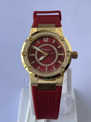 Ferragamo Ladies Yellow Gold Red Rubber Straps and Dial Watch
