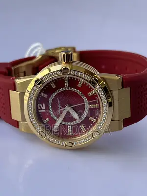 Ferragamo Ladies Yellow Gold Red Rubber Straps and Dial Watch