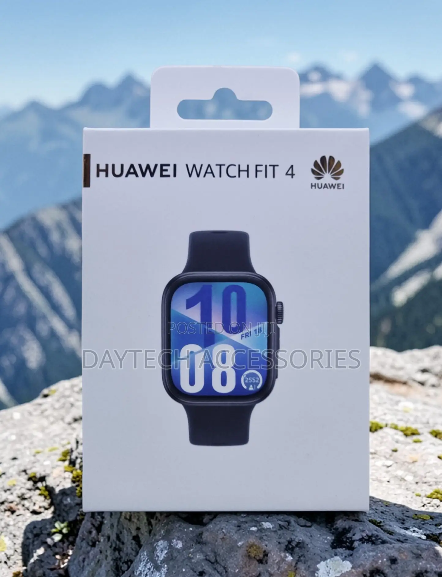 This Is a Huawei Watch Fit 4 Smartwatch With a Grey Nylon Strap.