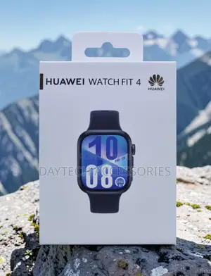 This Is a Huawei Watch Fit 4 Smartwatch With a Grey Nylon Strap.