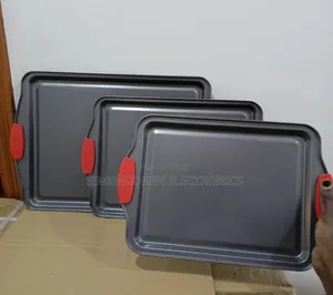 Nutrichef 3pc Non-Stick Baking Pan Set With Red Silicone Handles