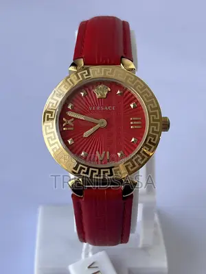 Versace Yellow Gold Red Leather Straps Ladies Watch