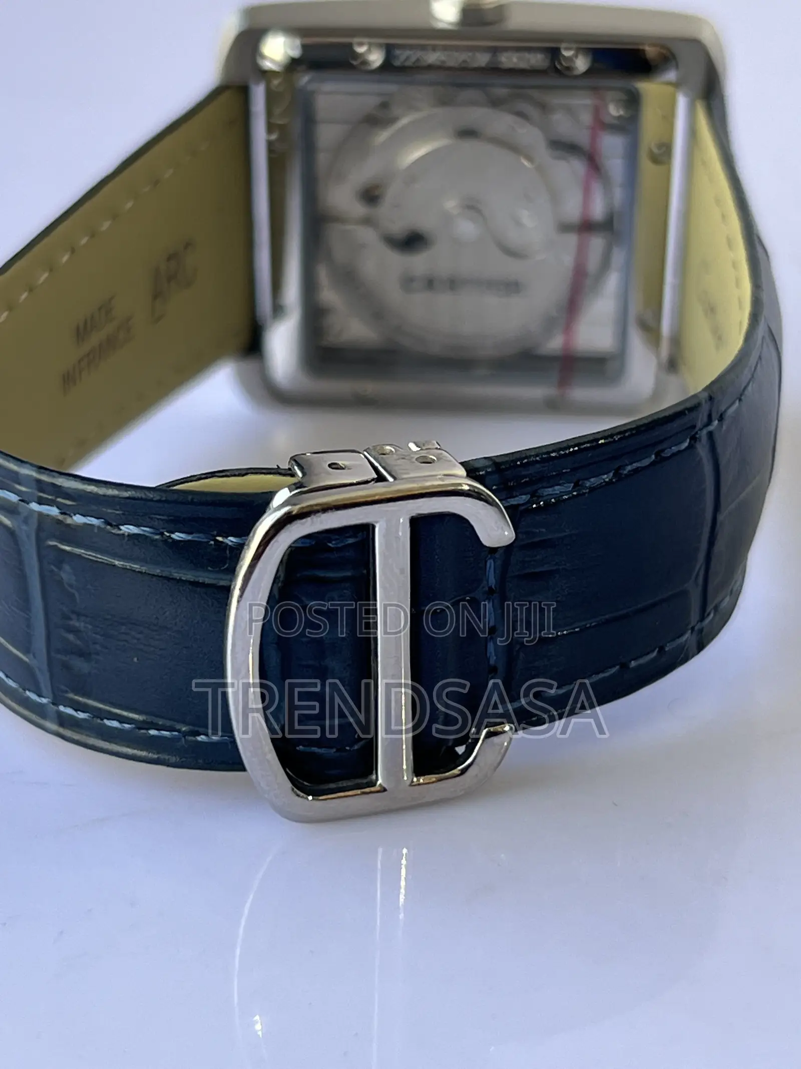 Cartier Tank Blue Dial Navy Blue Leather Straps Stainless Steel Watch