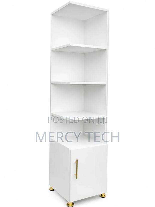 Modern White Tall Bookshelf With Cabinet - main view