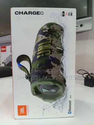JBL Charge 6 Portable Bluetooth Speaker in a Camouflage Pattern.