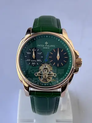 Patek Philippe Tourbillon Green Rosegold Leather Straps Watch