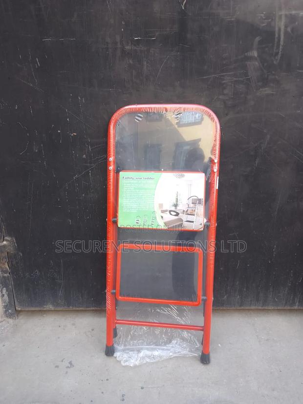 Red and Black 2-Step Foldable Steel Step Ladder