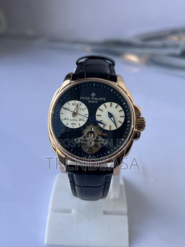 Patek Philippe Tourbillon Black Dial Black Leather Watch