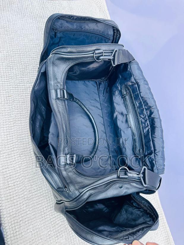 Large Black Leather Travel Duffle Bag - Multi-Pocket Weekender - thumbnail 6