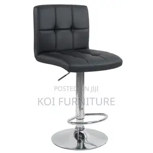 Bar Stool : Modern Black Bar Stools -Quilted Synthetic Leather Seats
