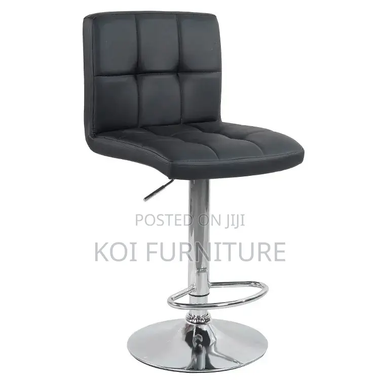 Bar Stool : Modern Black Bar Stools -Quilted Synthetic Leather Seats