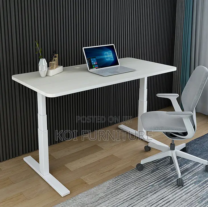 Office Desk : 1.2m White Electric Height-Adjustable Standing Desk