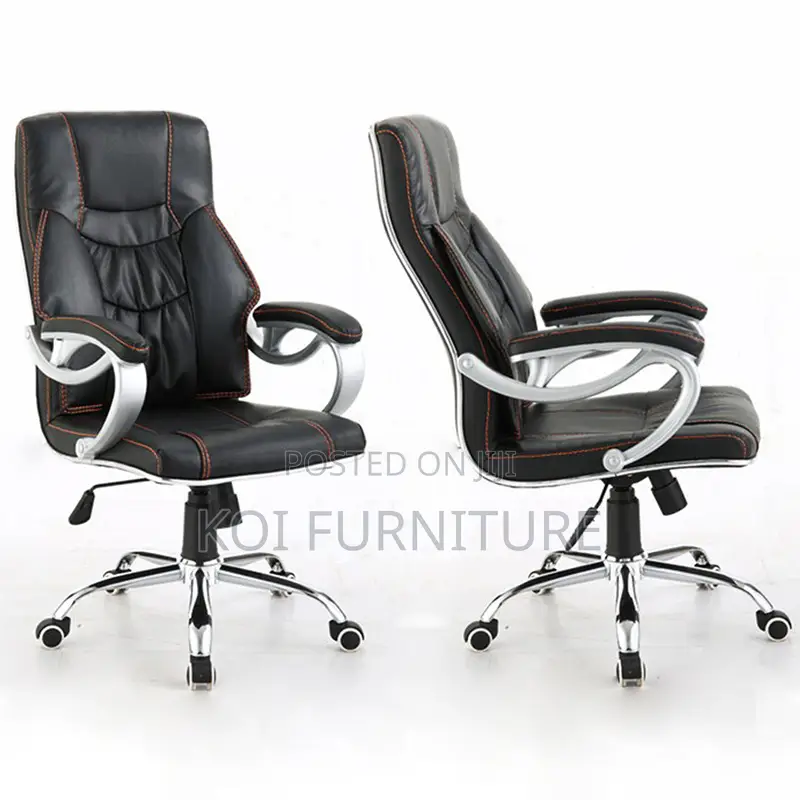 Office Desk : Dark Synthetic Leather Generic Executive Office Chair