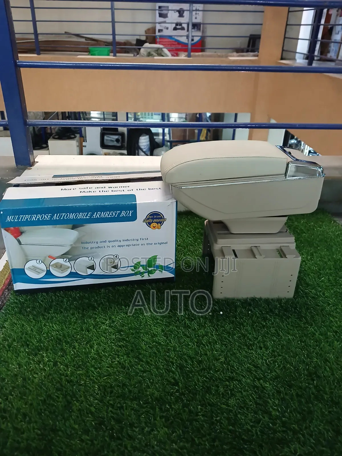 Universal Beige Car Armrest Console Storage Box With Cup Holder