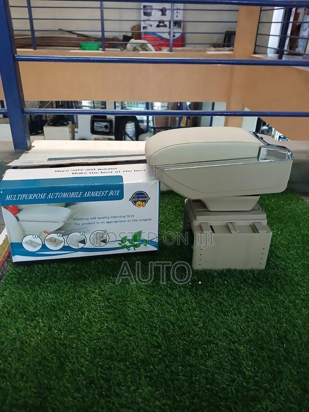 Universal Beige Car Armrest Console Storage Box With Cup Holder