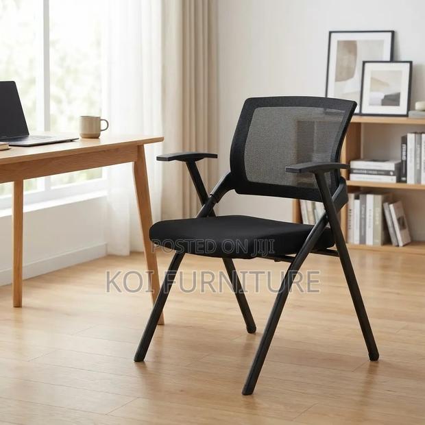 Office Chair:Foldable Mesh Training Chair-Black Cushioned Seat Arms - thumbnail 5