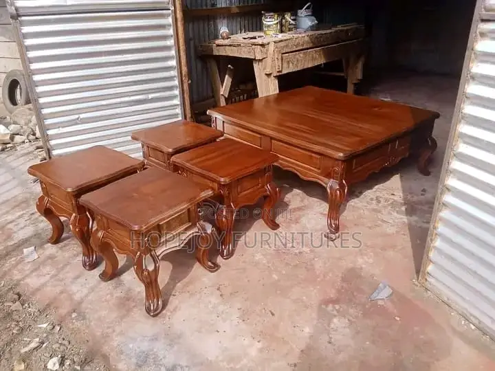 Brown Coffee Table With Stools