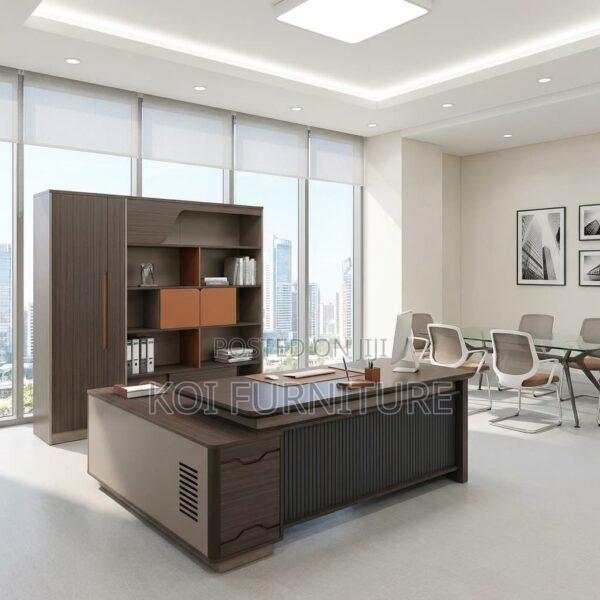 Office Desk : 1.8m Modern, Dark Wood Executive Office Desk