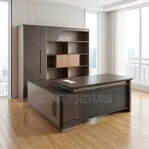Office Desk : 1.8m Modern, Dark Wood Executive Office Desk