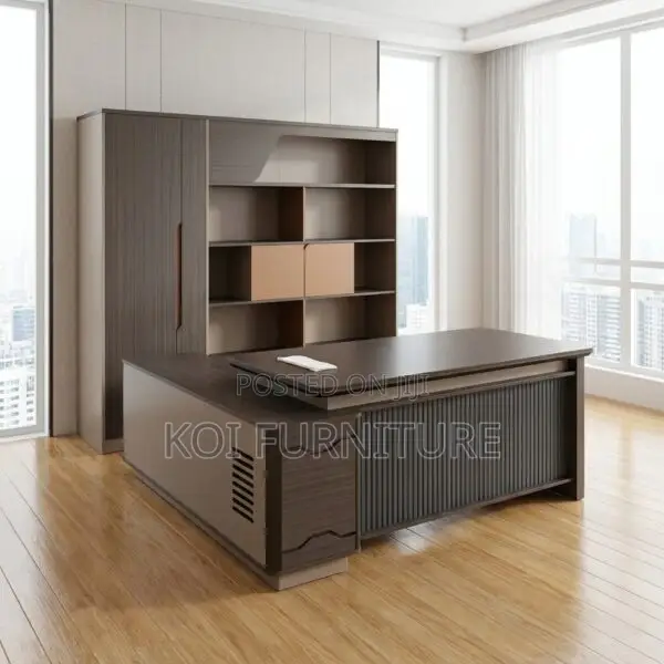 Office Desk : 1.8m Modern, Dark Wood Executive Office Desk