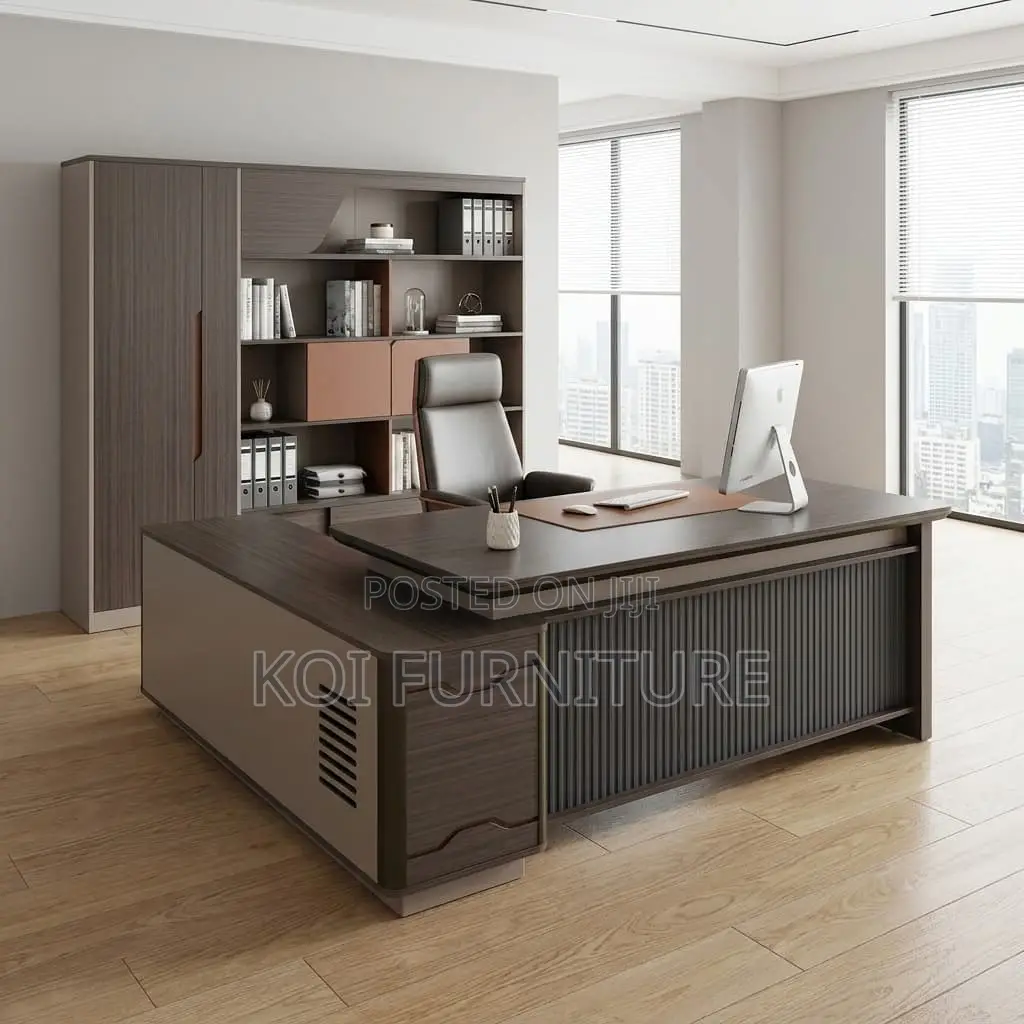 Office Desk : 1.8m Modern, Dark Wood Executive Office Desk