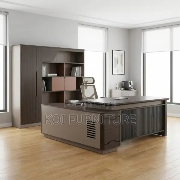 Office Desk : 1.8m Modern, Dark Wood Executive Office Desk